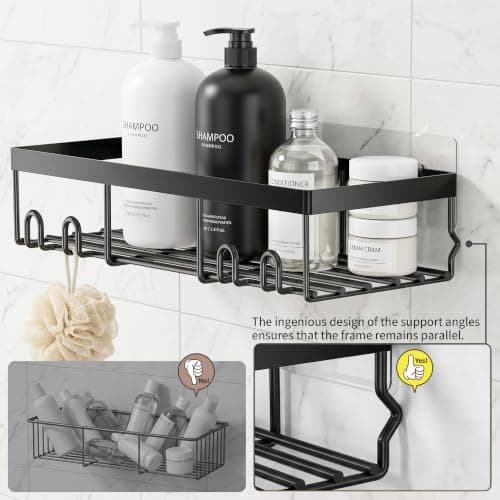 Moforoco Shower Caddy Shelf Organizer Rack, Self Adhesive Black Bathroom Shelves Basket, Home Farmhouse Wall Inside Organization and Storage Decor Rv Accessories, First Camper Apartment Essentials — view 3