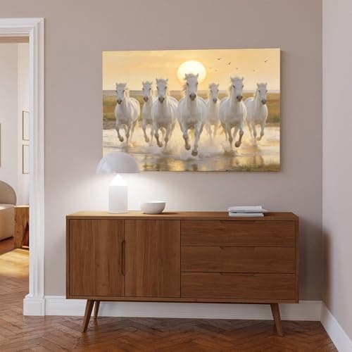 Seven Horses Running with Sunrise Art Wall Painting, 7 White Horse.4 Canvas Poster Wall Art Print - Bedroom Office Bathroom Living Room Decor Unframe-style12x18inch(30x45cm) — view 5