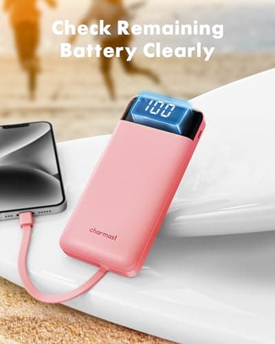 charmast Portable Charger with Reinforced Built-in 4 Cables,10000mAh Power Bank Travel Essentials 6 Outputs 3 Inputs 3A Fast Charging Compatible with iPhone iPad Samsung Google Pixel LG Moto — view 6