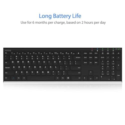 Arteck 2.4G Wireless Keyboard Stainless Steel Ultra Slim Full Size Keyboard with Numeric Keypad for Computer/Desktop/PC/Laptop/Surface/Smart TV and Windows 10/8/ 7 Built in Rechargeable Battery — view 4