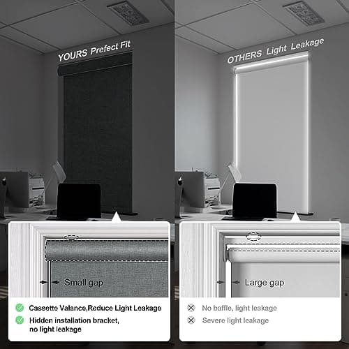 Boolegon Blackout Roller Shades for Windows,Cordless,Linen Fabric,Roller Blinds,Thermal Insulated Fabric UV Protection,Window Shades for Home,Door,Bedroom,Office,Blackout-Gray,Custom Size — view 3