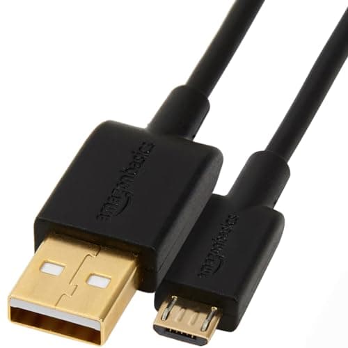 Amazon Basics USB-A to Micro USB Charging Cable, 480Mbps Data Transfer Speed, Gold-Plated Plugs, Compatible with Android Phones and Tablets, 6 Foot, Black
