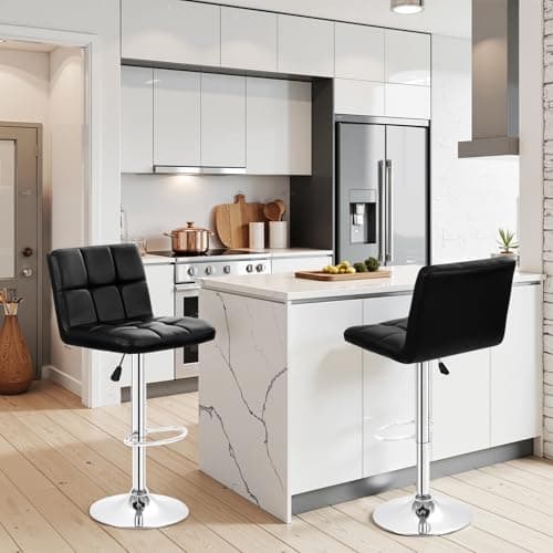 BestOffice Counter Height Bar Stools Set of 2 PU Leather Swivel BarStools for Kitchen Stool Height Adjustable Counter Stool Barstools Dining Chair with Back (Black)