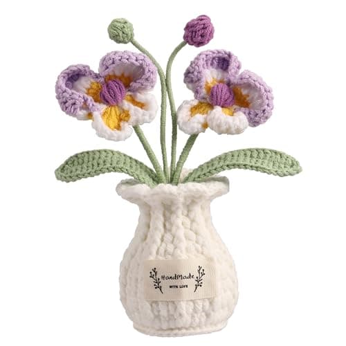 YOOJEE Orchid Crochet Flower Pot Purple Handmade Knitted Phalaenopsis Desk Decor for Home Office