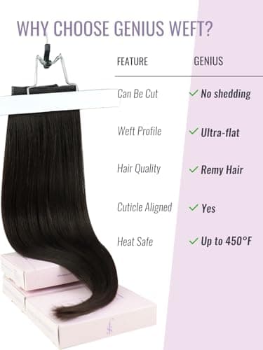 Fshine Brown Genius Weft Hair Extensions Sew in Real Human Hair 16 Inch Darkest Brown Weft Remy Hair Extensions Straight Brown Weave Hair Extension Human Hair 50 Grams — view 5