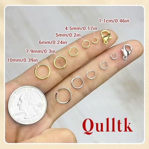 Qulltk 1200 Pcs Jump Rings for Jewelry Making Supplies, Necklace Repair Kit with Plier, Tweezer, Lobster Claw Clasps, Open Rings for Crafts & Keychains (1200Pcs Silver and Gold) — view 5