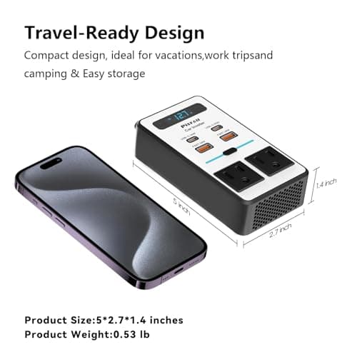 200W Car Power Inverter DC 12V to 110V AC,Cigarette Lighter Adapter Plug with [65W USB-C]/USB-Fast Charger 24W/Multiple USB/Laptop car Charger with Voltage Display — view 4