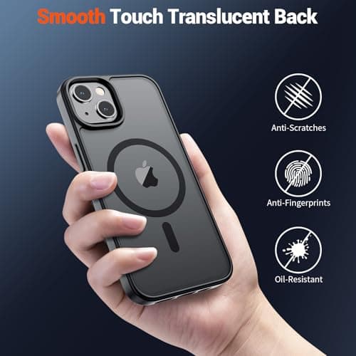 SUPFINE Magnetic for iPhone 13 Case/iPhone 14 Case with Screen Protector (Compatible with MagSafe)(Military Grade Drop Protection) Translucent Matte Phone Cover,Black — view 5
