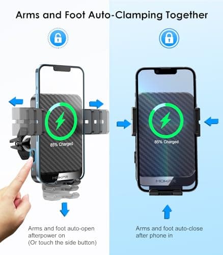 Wireless Car Charger, MOKPR 15W Fast Charging Auto-Clamping Car Phone Holder Wireless Charger Air Vent Car Phone Mount for iPhone17/16/15/14/13/12 pro/12/11/X/8, Samsung Galaxy S24/S23/S22/S21/S20 — view 2