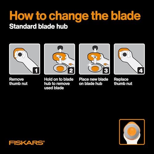 Fiskars 45mm Rotary Cutter for Fabric, Premium Steel Stick Fabric Cutter Cuts Through Multiple Layers, Right and Left Handed, Easy and Safe Blade Change, Arts and Crafts, Sewing and Quilting Tools — view 5