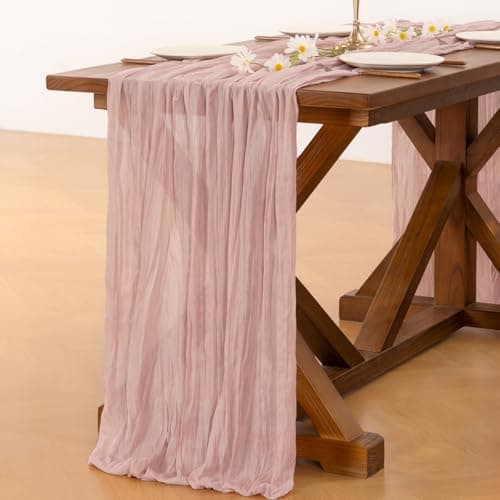 Socomi Pink Cheesecloth Table Runner Summer Boho Rustic Gauze Dusty Pink Farmhouse 120 inch 10FT Cheese Cloth for Wedding Tea Party Baby Shower Birthday Home Decor Holiday Decorations — view 3