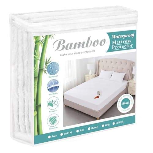 Queen Size Mattress Protector Cooling Waterproof Mattress Pad Cover,Bamboo Terry Top Breathable Fitted Sheet Style Deep Pocket-Noiseless,Vinyl,PVC Free Mattress Protector Queen for Pets Kids Adults