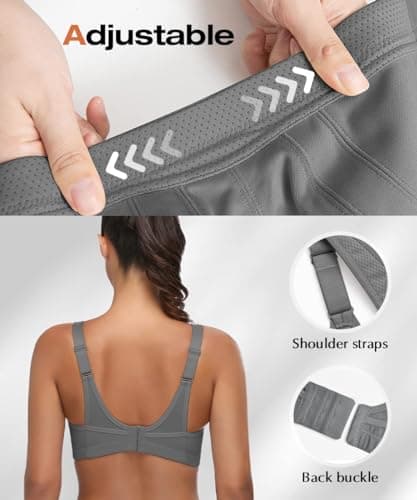 WingsLove High Impact Sports Bras for Women Full Coverage Wirefree Non Padded Workout Bras Full Support Plus Size Bra(Grey,38DD) — view 2
