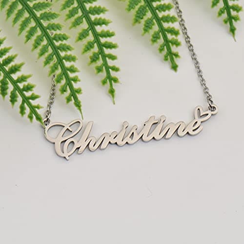 HUAN XUN Riley Name Necklace with Heart Silver Stainless Steel Initial Pendant Gifts Custom Name Necklaces for Women