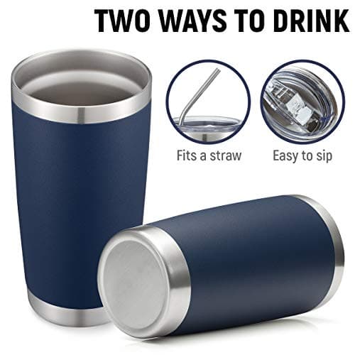 COMOOO 20oz Stainless Steel Navy Tumbler Bulk with Lid & Straw Insulated Coffee Tumbler Cup Double Wall Vacuum Travel Mug for Cold Drinks & Hot Beverage (Navy, 4 Pack), Navy Blue — view 4