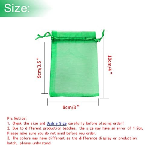 Bezall 100Pcs 3x4 Inch Green Organza Bags with Drawstring, Christmas Small Mesh Jewelry Gift Pouches Baby Shower Party Favor Bags — view 3