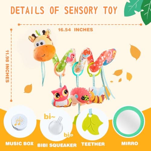 Jollybaby Crib Stroller Car Seat Toys for Baby 0-3-6-9-12 Months, Tummy Time Hanging Sensory Toys for Newborn with Music Box and Teether, Spiral Carseat Toy for Infant Boys Girls Gifts (Yellow) — view 4