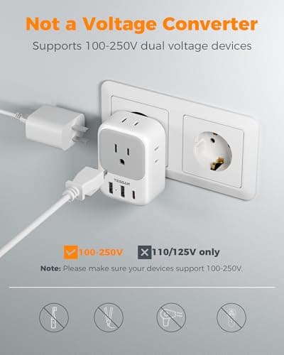 TESSAN 2 Pack European Travel Plug Adapter, Europe Power Converter — view 5