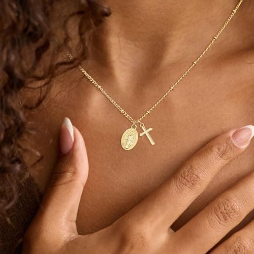 Jesvo Catholic First Communion Gifts for Girls, Virgin Mary Cross Charm Necklace 1st Holy Communion Decorations Gifts Ideas Christian Religious Jewelry for Teen Teenage Kids Age