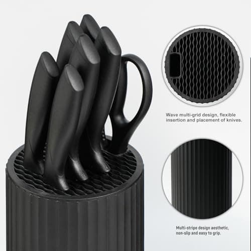 NULAS Knife Set, 8-Piece Kitchen Knife Set with Universal Block - Anti-Rust Chef Knives, Ergonomic Design, Dishwasher Safe (Black) — view 3