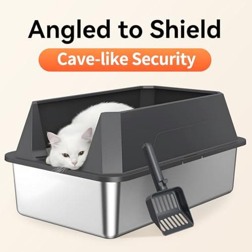 TEVILA Stainless Steel Litter Box with High Sides, XL High Sided Cat Litter Pan, Open Top Extra Large Metal Cat Litter Box, Non-Stick, Odor Free, Leakproof, Scoop Included, Gray — view 5