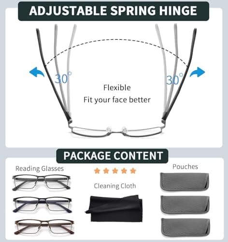 READITEASY 3 Pack Reading Glasses 2.0 Men Blue Light Blocking, Readers Men with Spring Hinge, Mens Reading Glasses Reduce Eyestrain/UV/Dryness 2.0+ — view 4