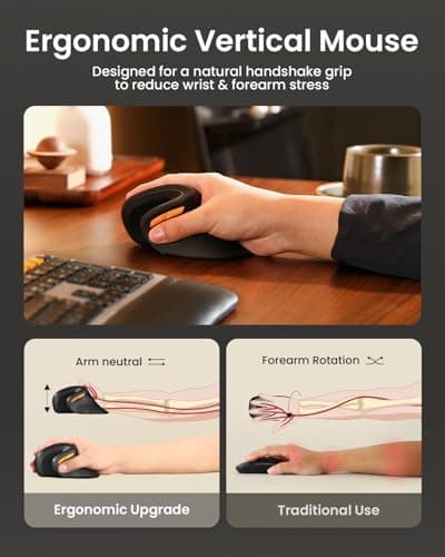 ProtoArc Ergonomic Mouse, EM11 NL Bluetooth Rechargeable Wireless Vertical Mouse, 3 Multi-Device Connectivity for Computer/PC/Laptop, 2.4GHz USB-A Optical Mice for Windows, Mac OS, Black — view 6