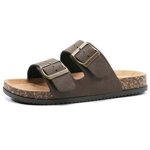 GETOEU Arch Support Footbed Sandals for Women & Men, Adjustable Double Buckle Comfort Sandals, Cork-Style Cushioned Sole, Casual Walking Slides for Everyday Wear,Brown