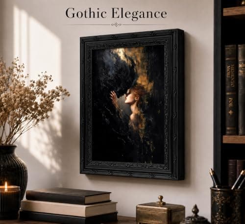 Dezrobew Gothic Framed Wall Art Woman Shadow Dark Soul Dark Academia Surrealism Decor Moody Romantic Painting for Bedroom Living Room Office 9''X11'' — view 5