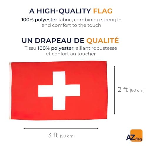 AZ FLAG - Switzerland Flag - 90x60 Cm - 100D Polyester Swiss Banner With Two Metal Grommets - Fade Resistant - Vivid Colors - 2' x 3' Feet - 2x3 Ft