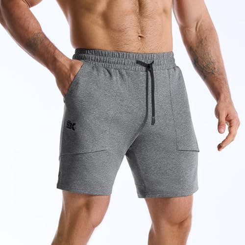 BROKIG Mens Gym Shorts Leg Slim Workout Casual Short(Dark Grey,Large) — view 2