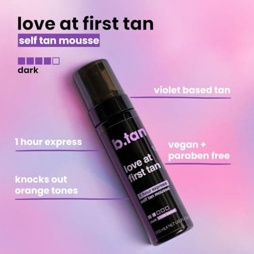 b.tan Violet Base Self Tanner Mousse | Love At First Tan - Best, 1 Hour Express Sunless Tanning Foam, Cancels Orange Tones, Dark Bronzing Glow, No Fake Tan Smell, Face & Body, 6.7 Fl Oz — view 2