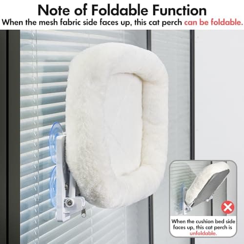 AMOSIJOY Cordless Cat Window Perch, Cat Hammock for Window with 4 Strong Suction Cups, Solid Metal Frame and Soft Cover, Foldable Cat Beds for Indoor Cats… — view 6