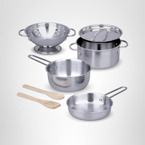 Melissa & Doug Stainless Steel Pots & Pans, 8 Piece Play Kitchen Set, Premium Play Kitchen Accessories & Cooking Utensils, Preschool Toys for Kids 3+ — view 11