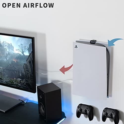 VIVO Steel Wall Mount Bracket Designed for PS5 Gaming Console, Vertical Display for PlayStation 5, Open Design, 2 Controller Mounts, Black, MOUNT-PS5B — view 5