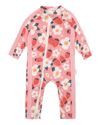 babygoal Baby Toddler One Piece Rash Guard UPF 50+ Sun Protection Full Body Bathing Suit Swimsuit Long Sleeve Zipper for Boys Girls YZFH03-12-18M-CA Strawberry