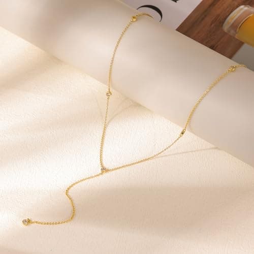 Fwlisesa Gold Necklace for Women, Dainty Long Necklace 14k Gold Plated Lariat Long Necklaces for Women Trendy Simple Statement Drop Necklace Fashion Body Chain Prom Jewelry Gold Accessories — view 4