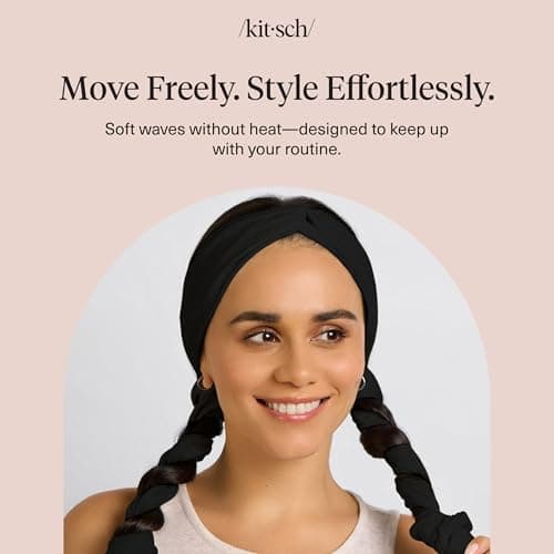 Kitsch Set & Flow Active Heatless Curling Headband For Women – Achieves Heatless Curls Overnight, No Heat Damage | Heatless Curlers with Flexible Fit | Great During Gym Sessions, Travel - Black, 1pc — view 7