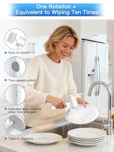 Electric Spin Scrubber - Cordless IPX7 Waterproof Shower Scrubber with 2 Speed Settings and 6 Replaceable Heads，Electric Cleaning Brush for Bathroom，Kitchen and Windows — view 2