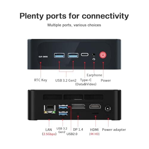 Beelink SER5 Mini PC,AMD Ryzen 5 5500U(6C/12T,up to 4.0 GHz),Mini Computer 16GB DDR4 RAM 480GB M.2 2280 SSD Graphics 7core 1800MHz,Support 4K Triple Display/HDMI+DP+Type-C/Wifi6/BT5.4 — view 5