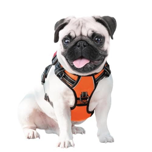 PHOEPET Reflective Dog Harness Large Breed Adjustable No Pull Vest with with Handle 2 Metal Rings 3 Buckles [Easy to Put on & Take Off](M, Orange) — view 6