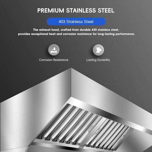 9FT Commercial Exhaust Hood - 201 Stainless Steel Rust-Resistant Vent Hood with 4 Detachable U-Shaped Grid Oil Filters for Commercial Kitchens (Food Truck/Concession Trailer/Restaurant) — view 3
