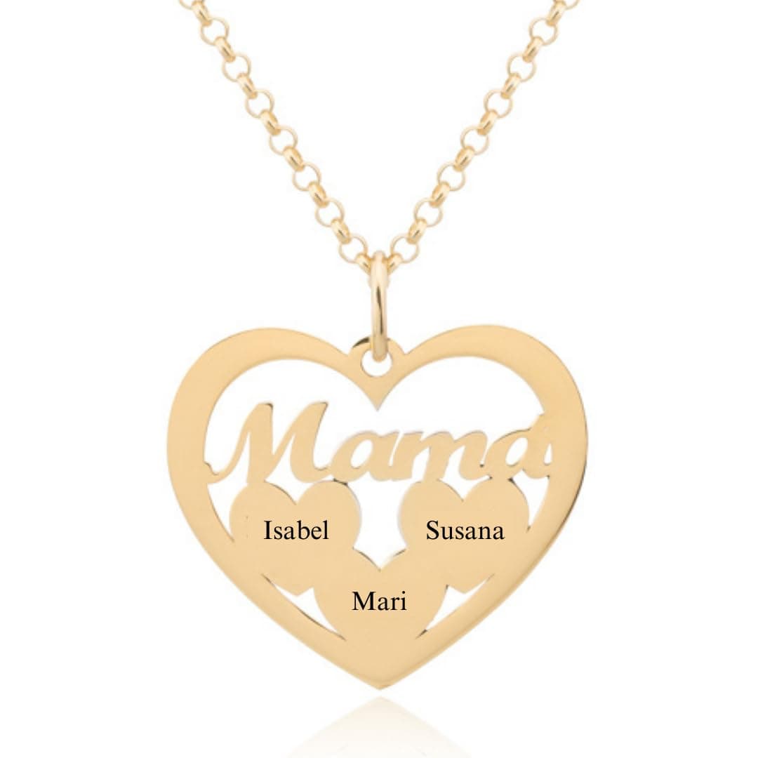 Collar Corazón para Mujer en Plata de Ley 925 personalizable con Nombres de Hijos. Cadena de 45 cm. Ideal para regalar a madres, abuelas en Cumpleaños, Navidad. Hecho en España. (2 Corazones Oro) — view 9