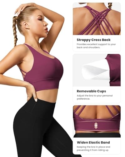 QUEENIEKE Sports Bras for Women Padded Medium Support for Yoga Cross Back Strappy Free to Be Bra (Boysenberry, M) — view 4