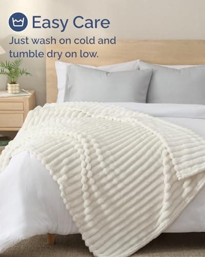 Super Soft Fleece Blanket Throw Size - Fleece Throw Blanket for Bed, Couch & Chair - Cozy, Warm & Breathable - All Season Fuzzy, Cute Decor, Microplush Bedding for Women, Men & Teens - 50x60, Ivory — view 5
