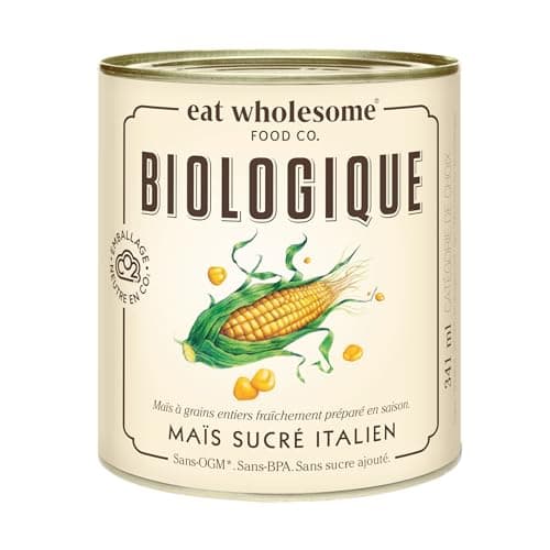 Eat Wholesome Organic Italian Sweet Corn, 341ml - 100% Natural, No Added Sugar, Whole Kernels, Vegan, Non-BPA Lining, CO2 Neutral Packaging