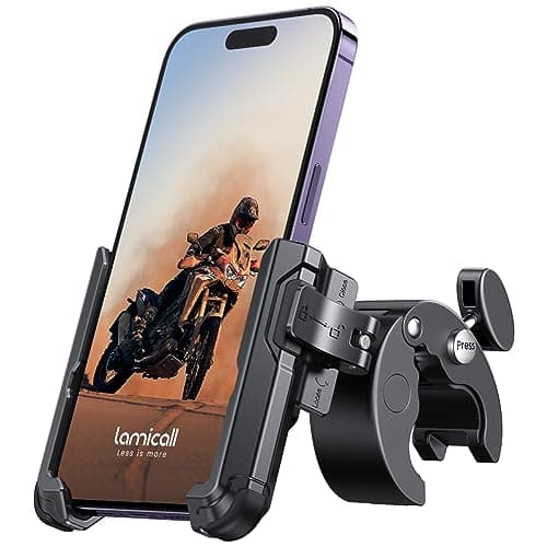 Lamicall Motorcycle Phone Mount Holder - [Camera Friendly] [1s Lock] Bike Phone Holder Handlebar Clamp, Bicycle Scooter Phone Clip, for iPhone 14 15 16 17 Pro Max Plus, 2.4~3.54" Wide Phone, Golf Cart