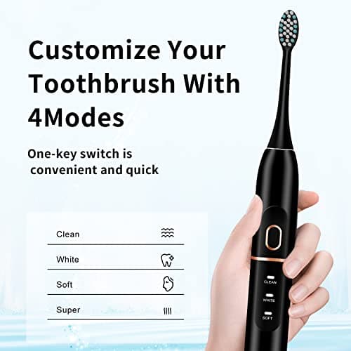 kingheroes Electric Toothbrush Set, Comes with 8 Brush Heads & Travel Case,4 Modes with 2 Minutes Built in Smart Timer, One Charge for 60 Days, 42000 VPM Motor (Black) — view 4