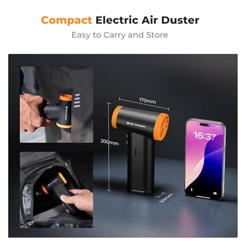 K&F CONCEPT Compressed Air Duster with LED Lights, Powerful Wind Air Blower Electric | Brushless Motor | 5 nozzles 3 Brushes| for PC Computers Keyboard Home Car Pet Hair Cleaning, Inflation, Drying — view 3