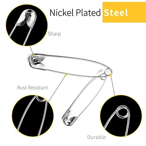 XKDOUS 3 Most Universal Safety Pins Assorted Sizes, Small & Large Safety Pins for Clothes, 150 Pack Silver Sharp Edge Pins for Clothing, Sewing & Craft Supplies — view 3